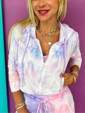 NWOT Jordann’s Jammie’s Pastel Cotton Candy Tie-Dye Zip-Up Cropped Hoodie